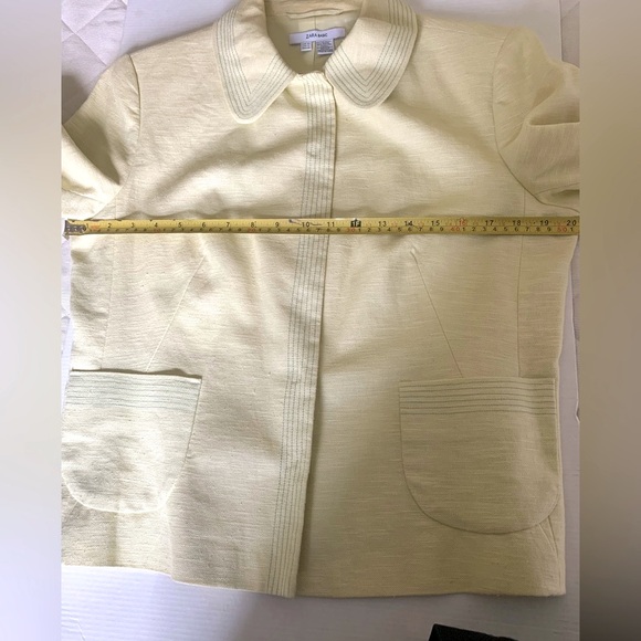 Zara Yellowish Light lime green cotton blend summer blazer 3/4 sleeves US 12 - Picture 11 of 12